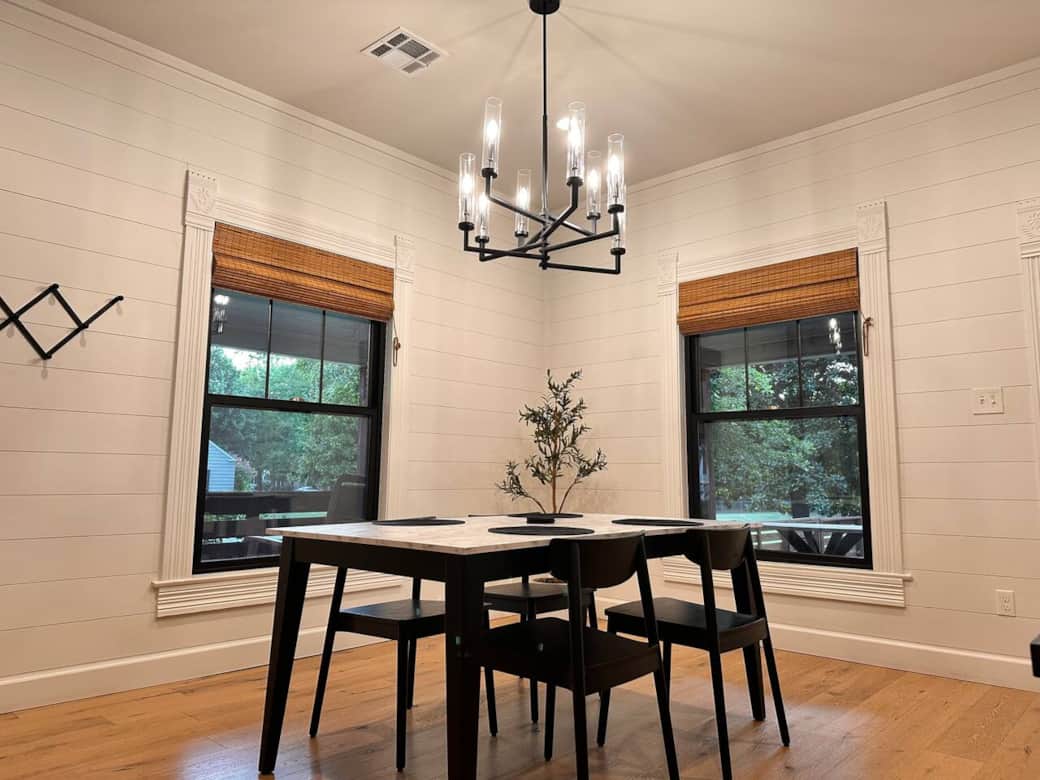 Mid-century modern design shines in this spacious dining room.