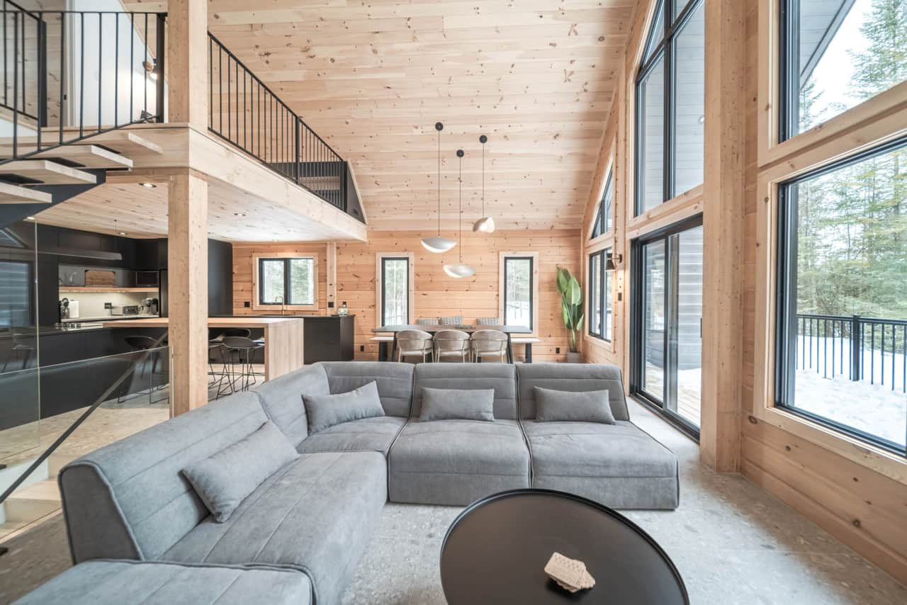 Living room with beautiful view-"Le Mitik Kanata Tremblant, Amherst, QC"