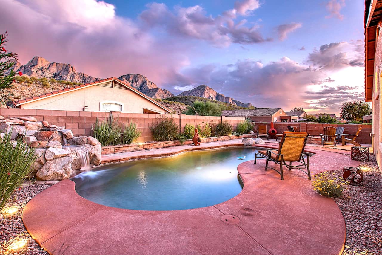 Patio, pool and views