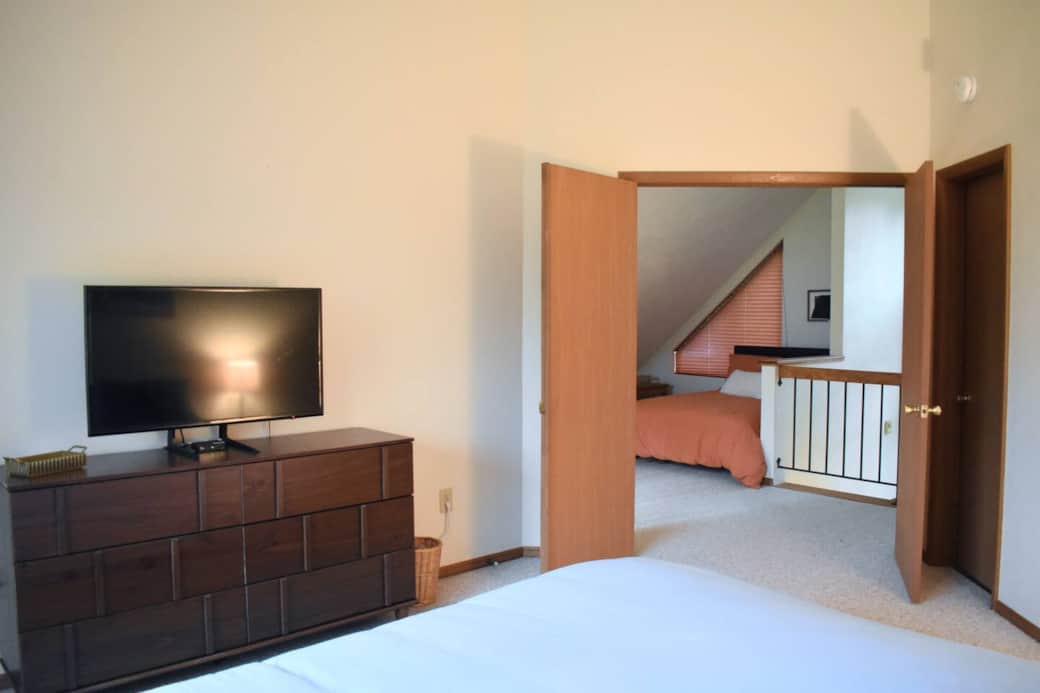 Bathroom access is shared with loft with your private entry. Close doors for privacy. 