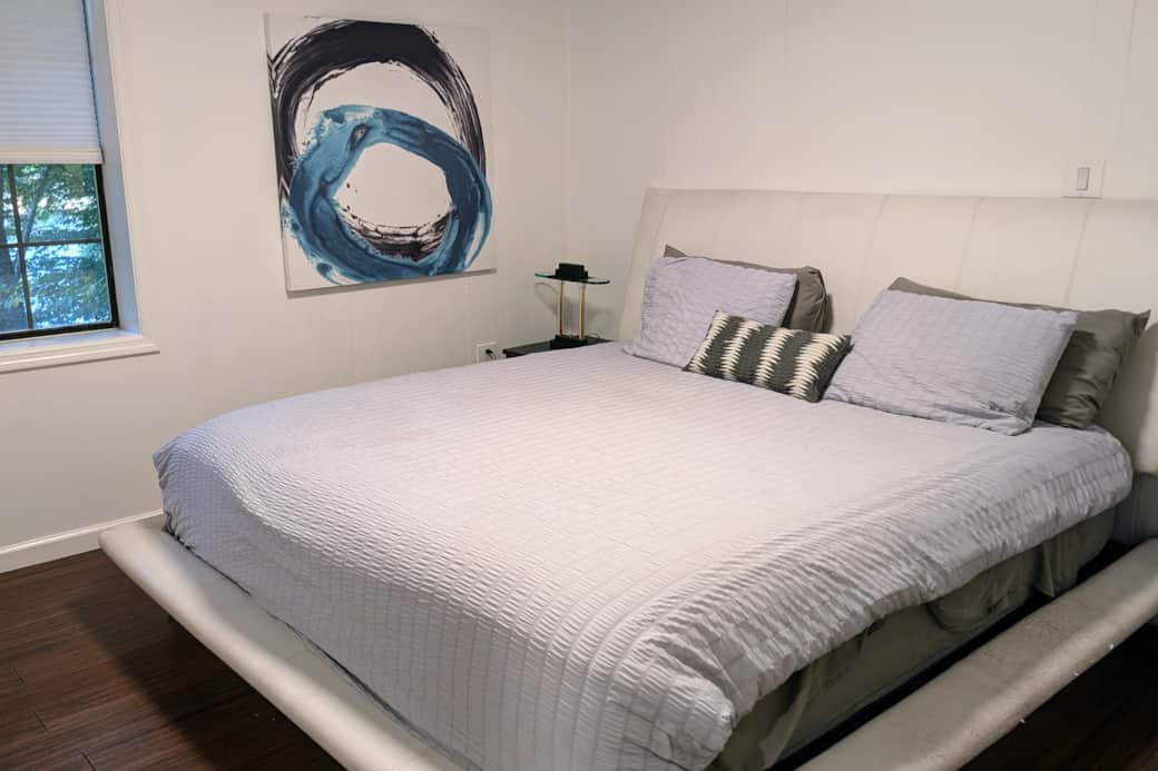 The downstairs master also has great views and a luxurious latex bed.