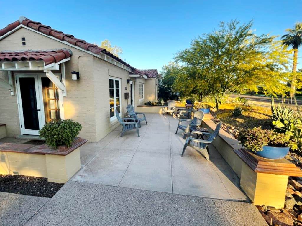 There's ample sitting on the front patio. There's ample sitting on the front patio.