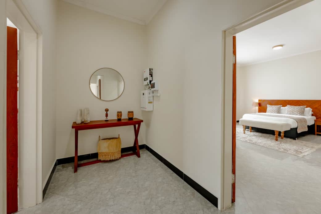 Hallway leading to bedroom and living areas