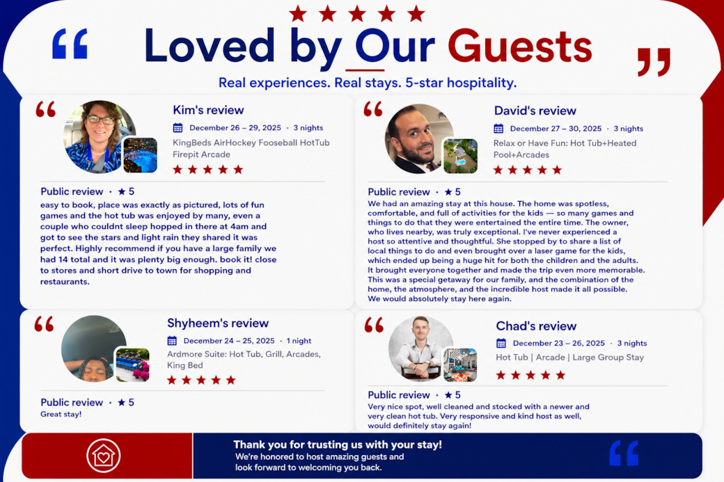 5-star stays, thoughtful hosting, and guests who leave feeling right at home. 5-star stays, thoughtful hosting, and guests who leave feeling right at home.