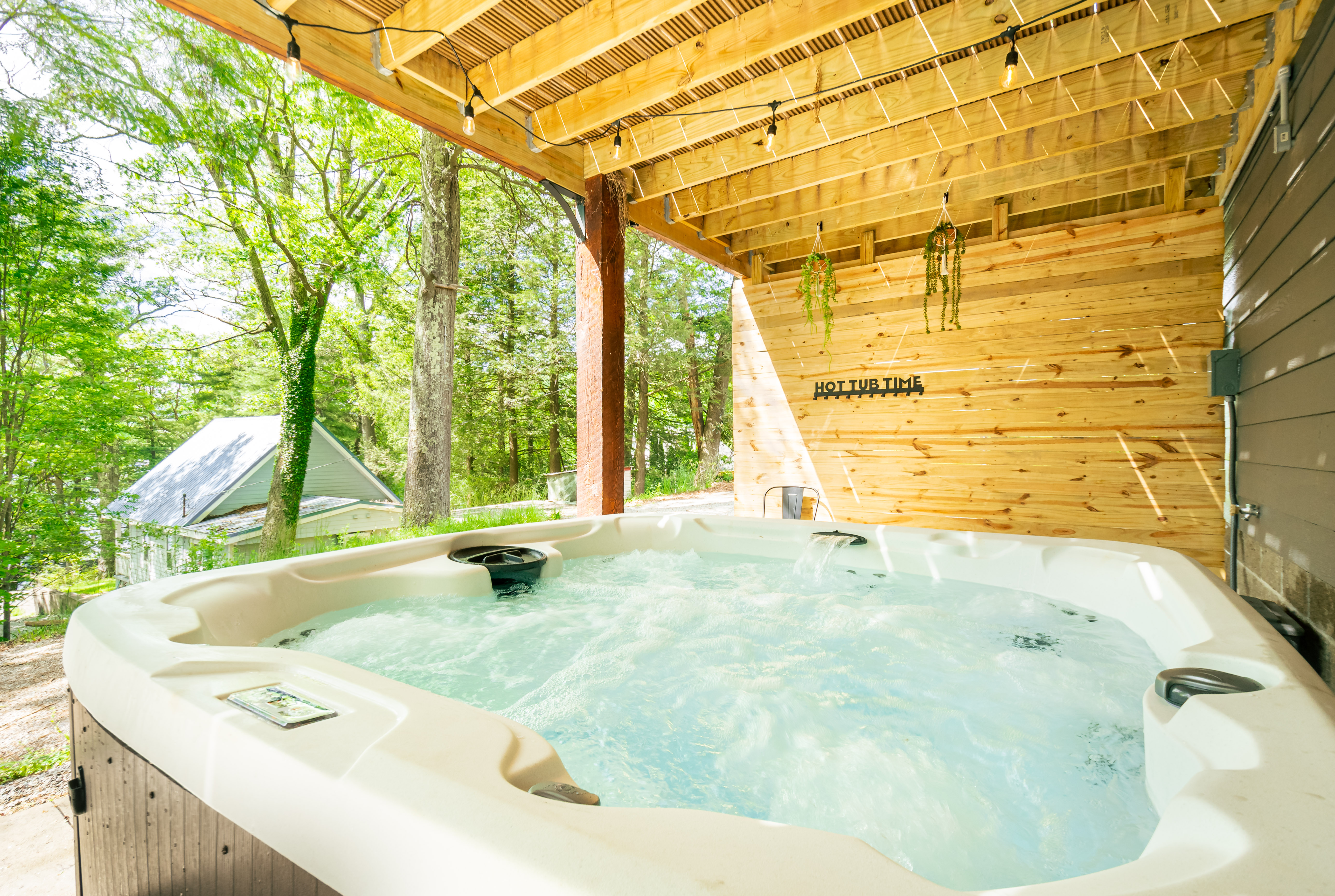 Private hot tub under the covered deck