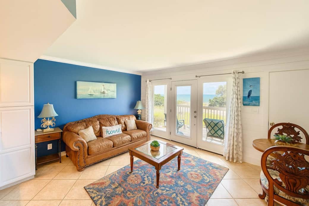 Relax in the living room with a comfy couch and TV