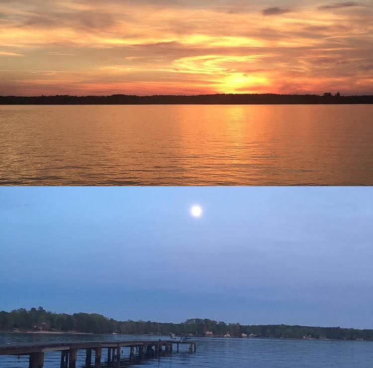 Summer sunset and moonrise on the same evening