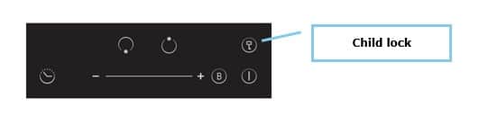 Induction hob control panel showing the child lock button