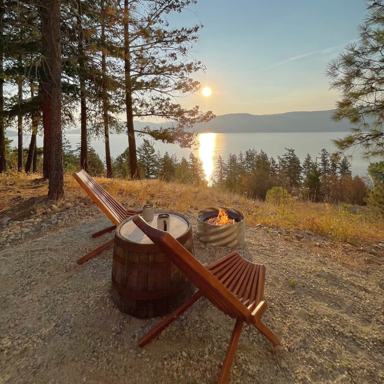 Enjoy your own private firepit with expansive views of Okangan Lake.