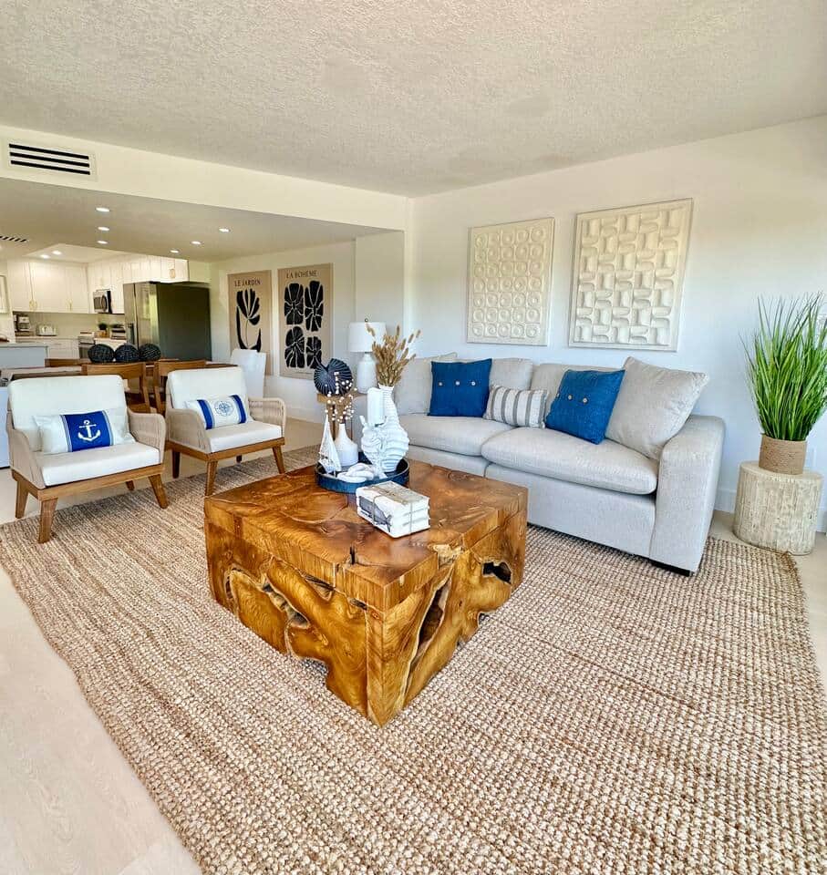 Gaze at the turquoise water from the comfort of your coastal-inspired living room