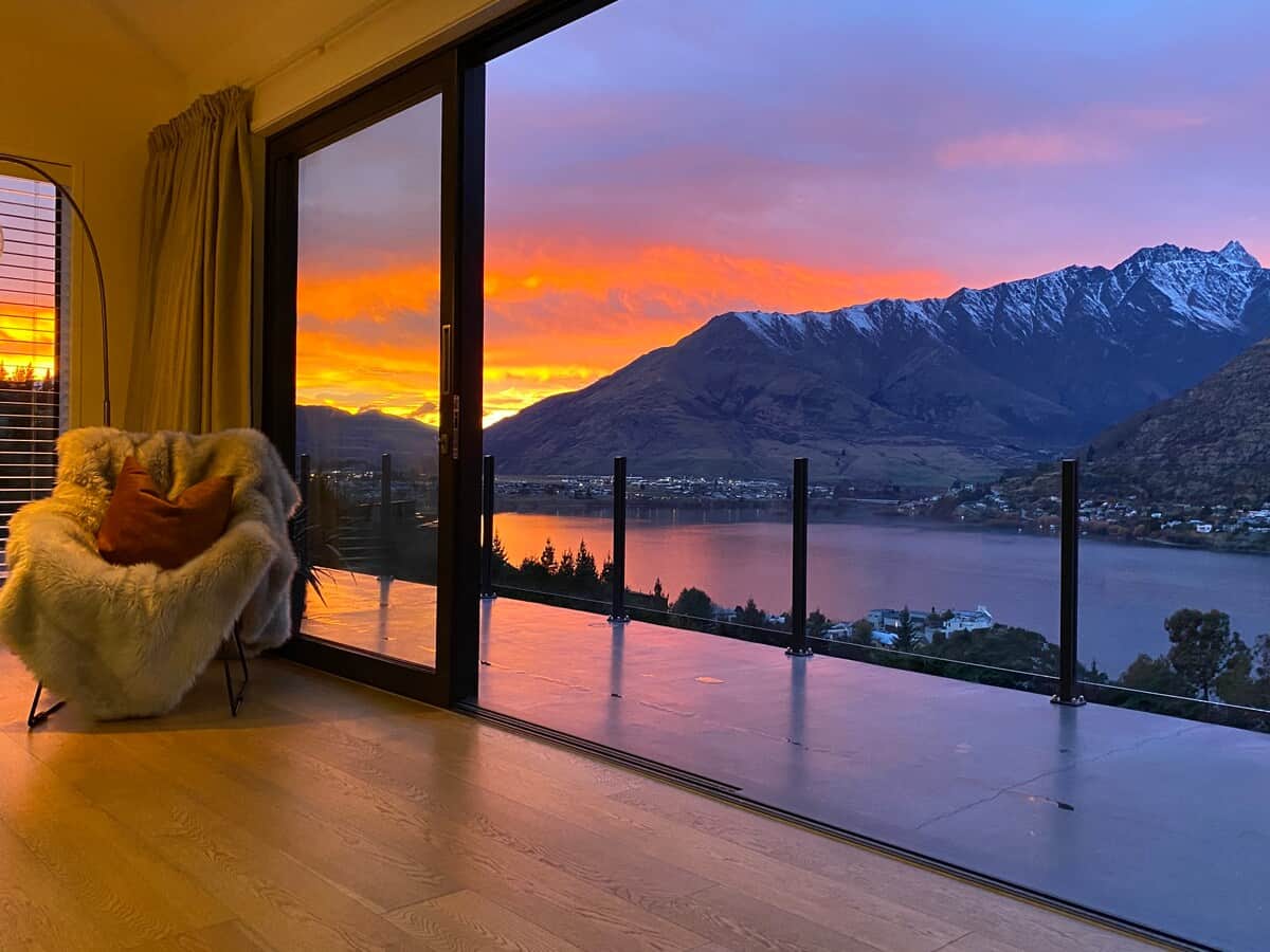 Sunrise at Ataahua. 
The sun peaking over The Remarkables mountain range