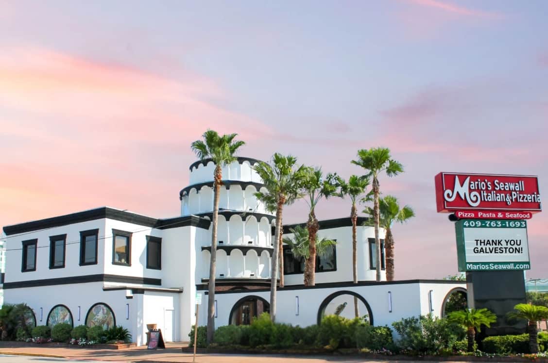 Mario’s Seawall Italian Restaurant with Gulf views in Galveston, Texas