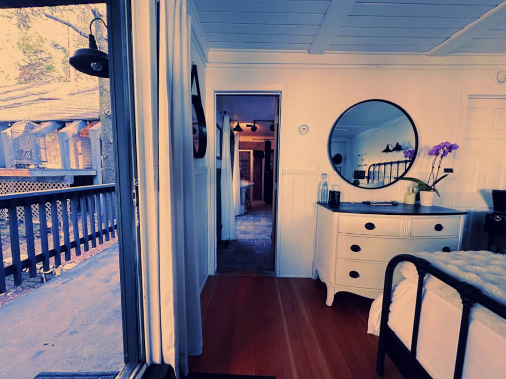 Guest suite entrance facing carport