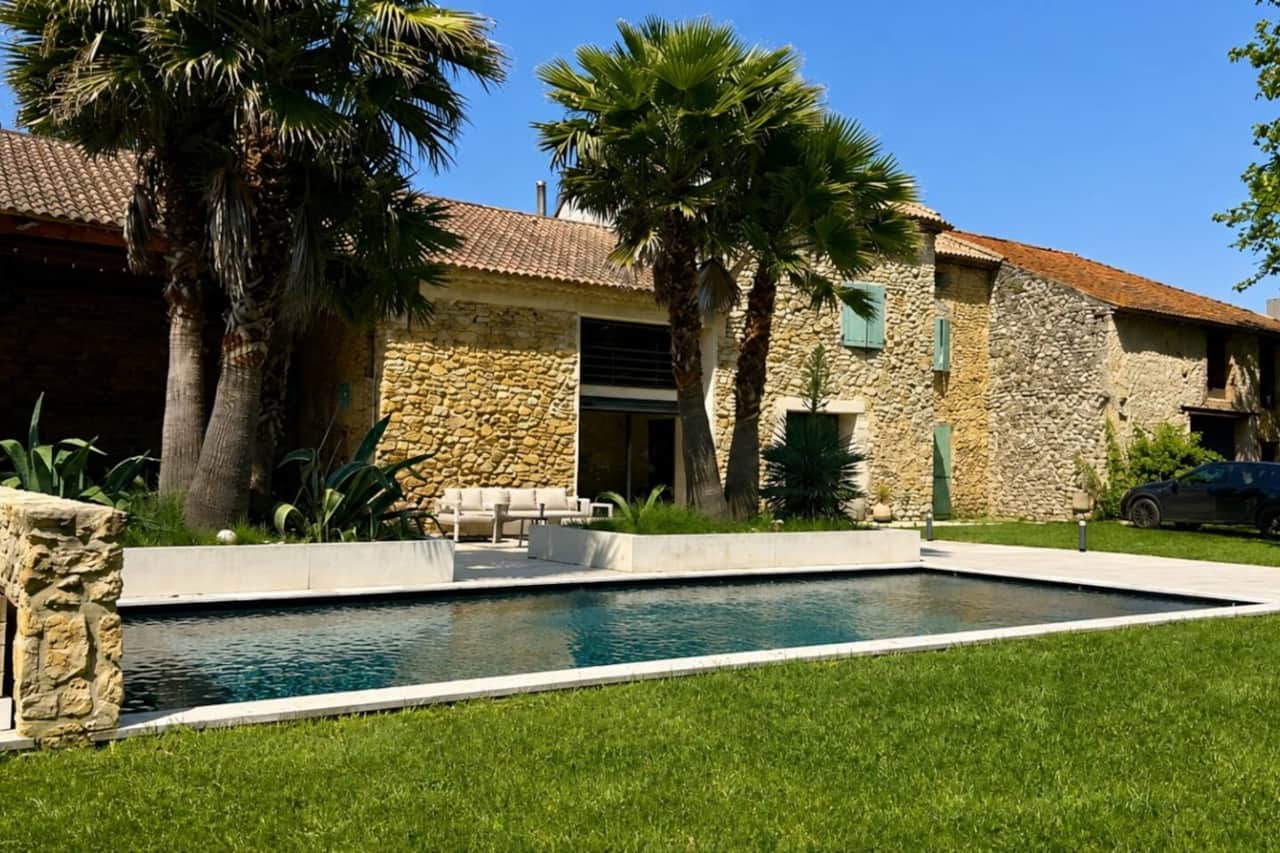 Farmhouse exterior, pool & pool house