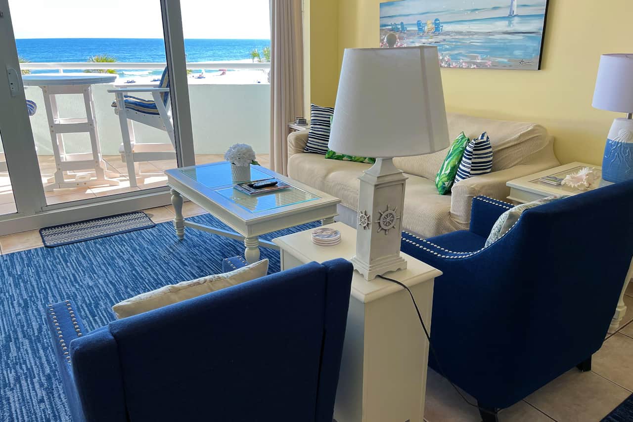 Coastal decor Livingroom with Beachfront View at Perdido Sun Unit 210