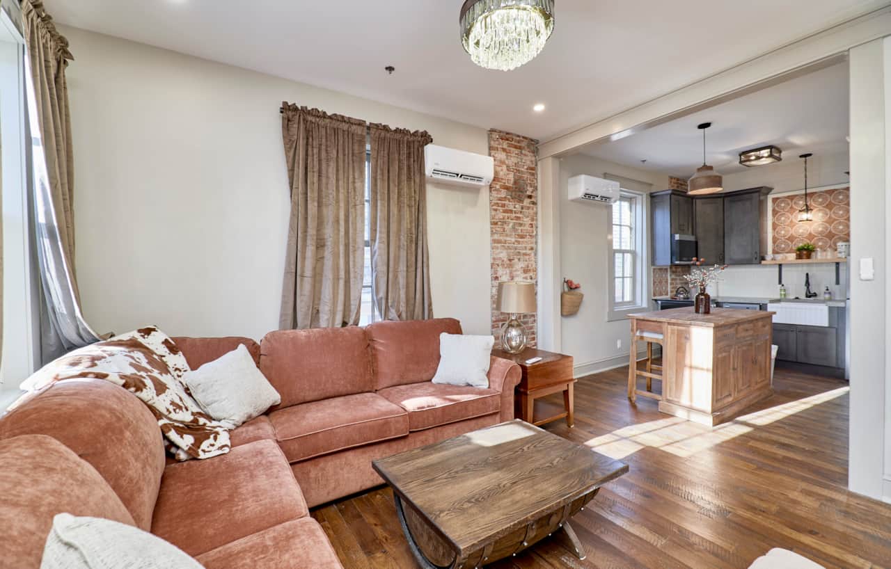 Full pullout couch with linens