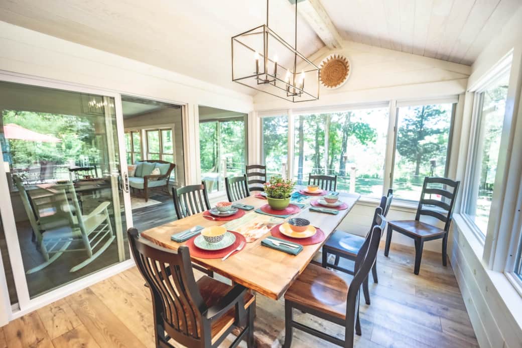 The sunroom to the left also has dining seating for six The sunroom to the left also has dining seating for six