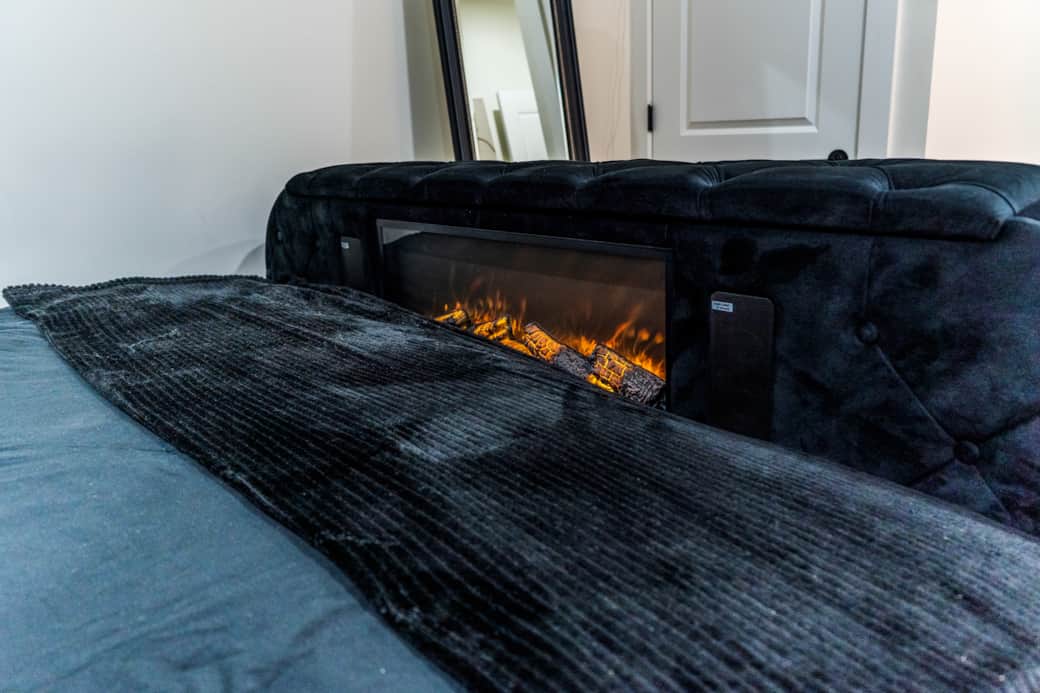 Black Tv Fireplace with Blue tooth speakers
