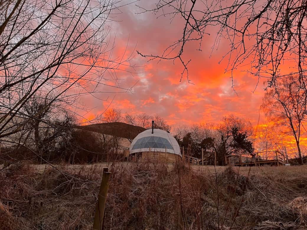 A crisp February morning with a beautiful sky. Dome is insulated and toastie warm with the fire on so you can gaze out on days like this from the warmth of your bed or the sofa!