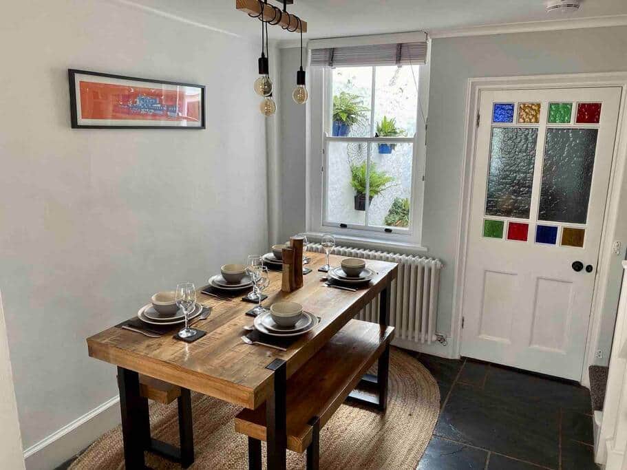 Dining area with a view of the courtyard garden