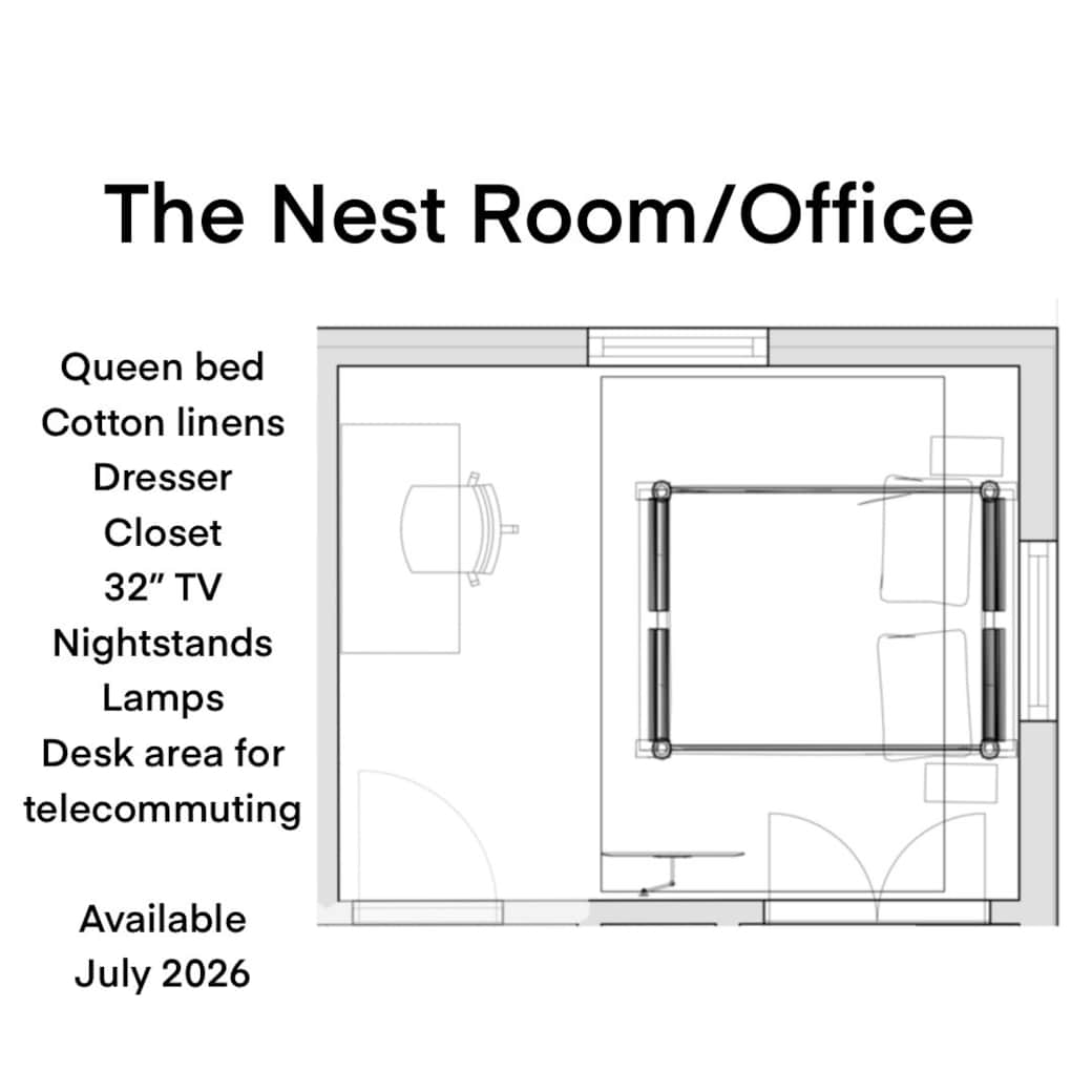 The Nest - queen bedroom with office area -downstairs
