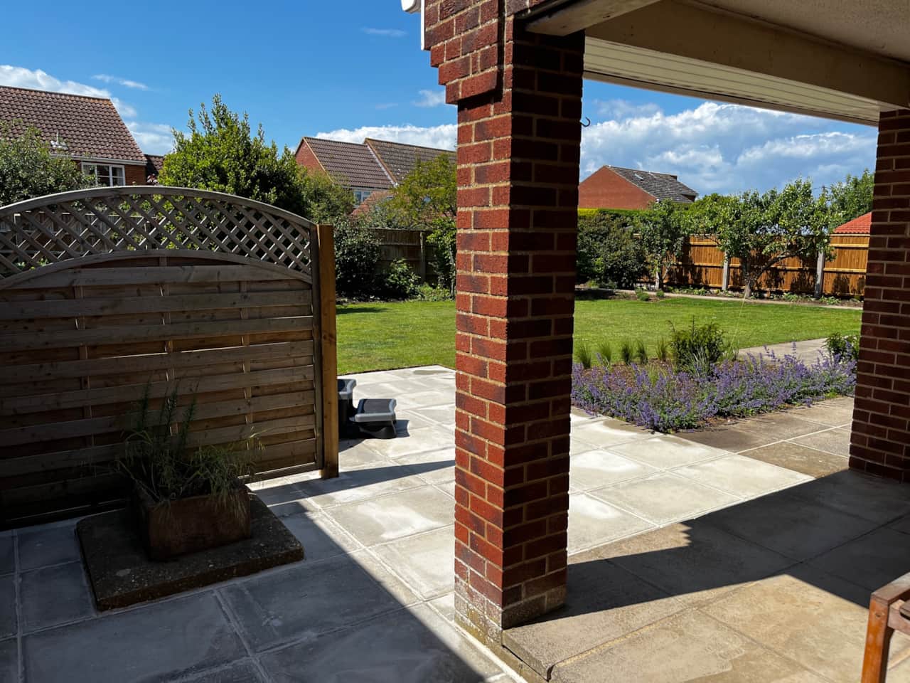 Garden with covered area by back door