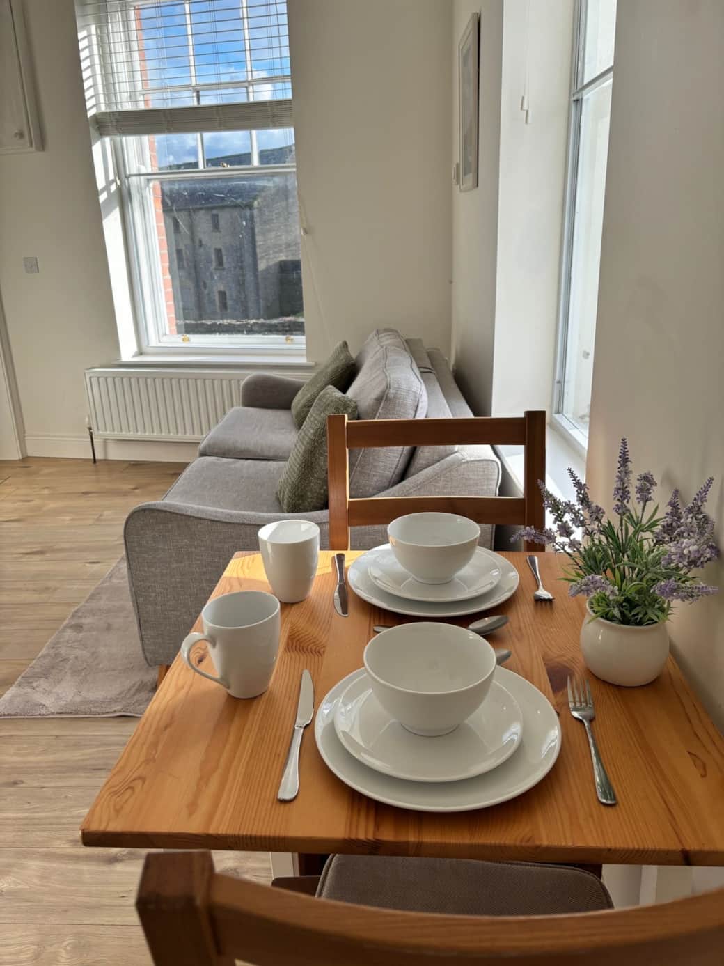 Dining table set for breakfast Dining table set for breakfast