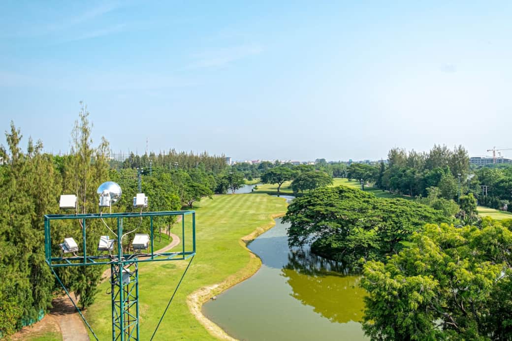 Relax view from the top floor. We provide golf clubs to our guests if you fancy a round of golf.