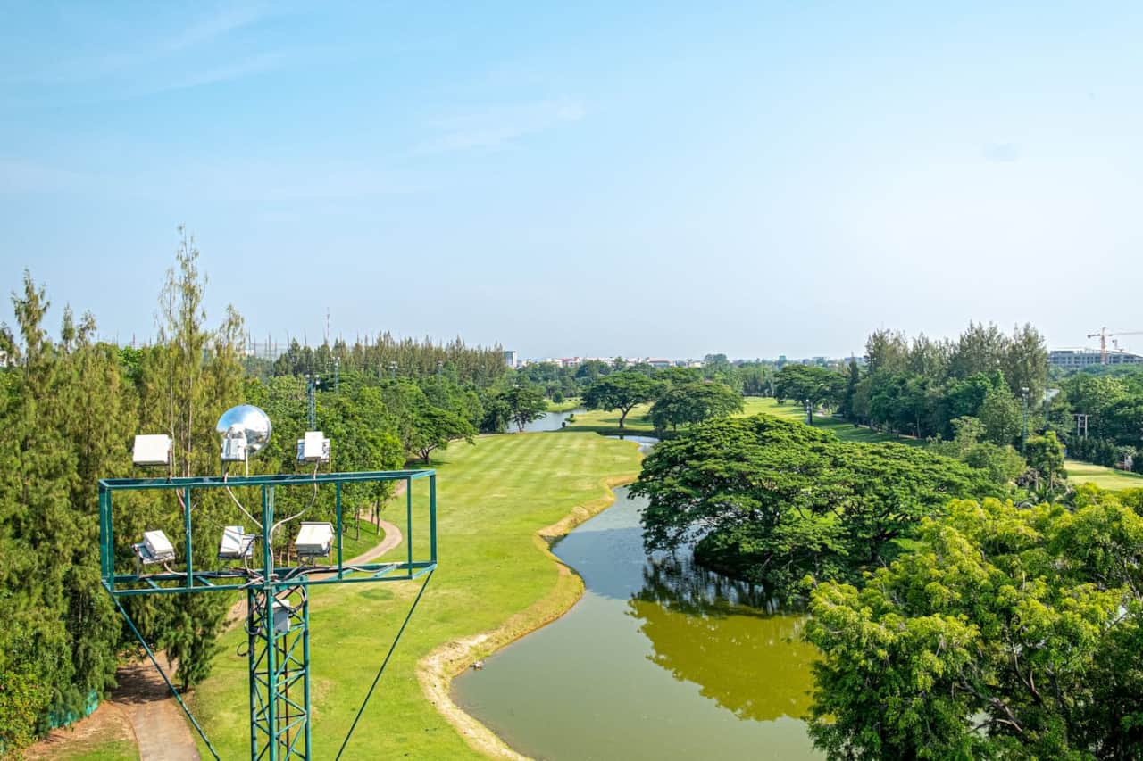 Relax view from the top floor. We provide golf clubs to our guests if you fancy a round of golf.