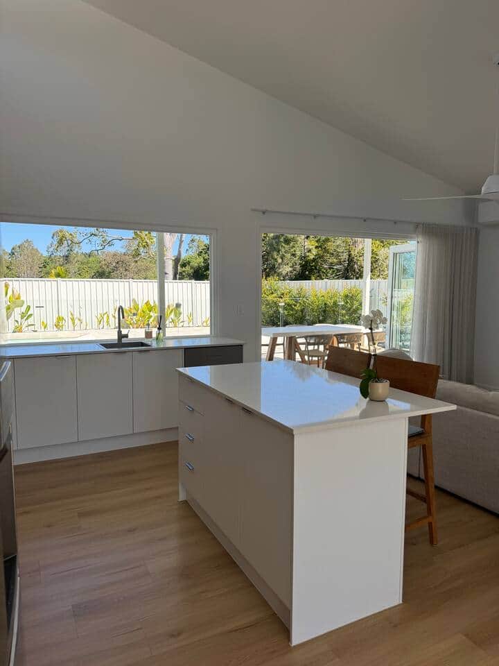 Full sized kitchen, fully equipped with cutlery, crockery & all utensils. Kitchen has coffee machine w/milk frothing wand, toaster, kettle. 