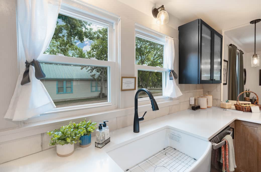 Kitchen with farm-style sink with plenty of prep space Kitchen with farm-style sink with plenty of prep space