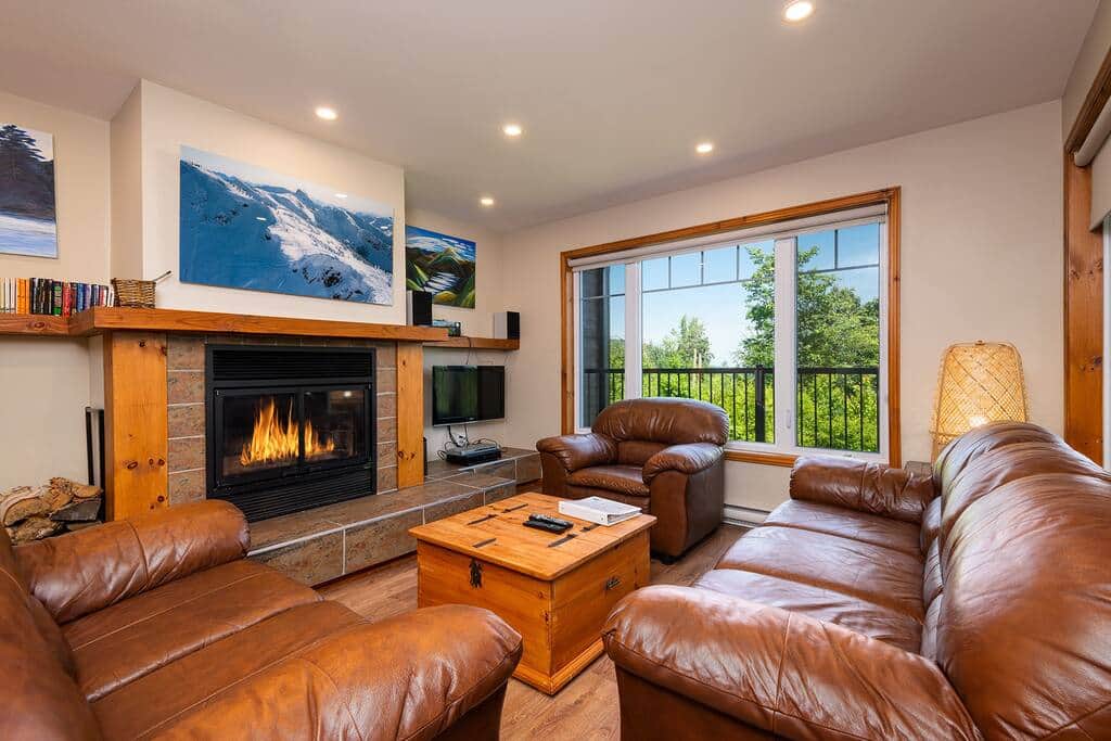 Salon avec foyer au bois