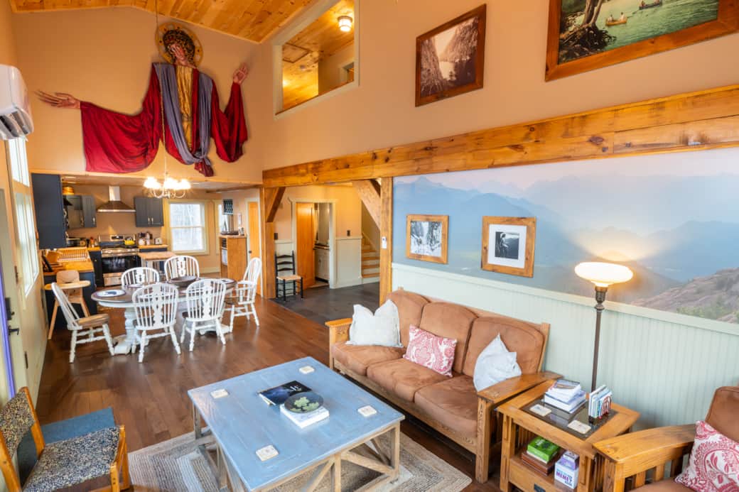 17-foot ceilings allow for the installation of an angelic puppet that overlooks the open-concept mai