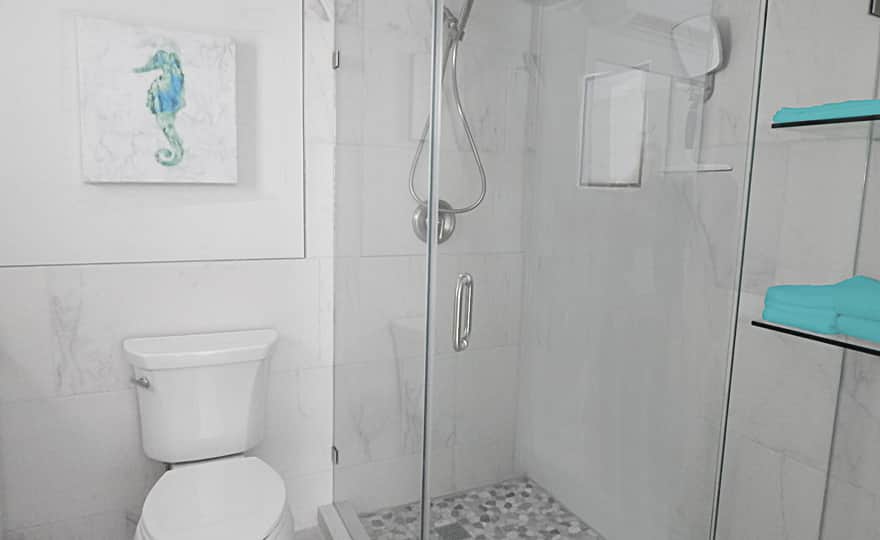 Walk in shower. Please note there is no bathtub in the unit.