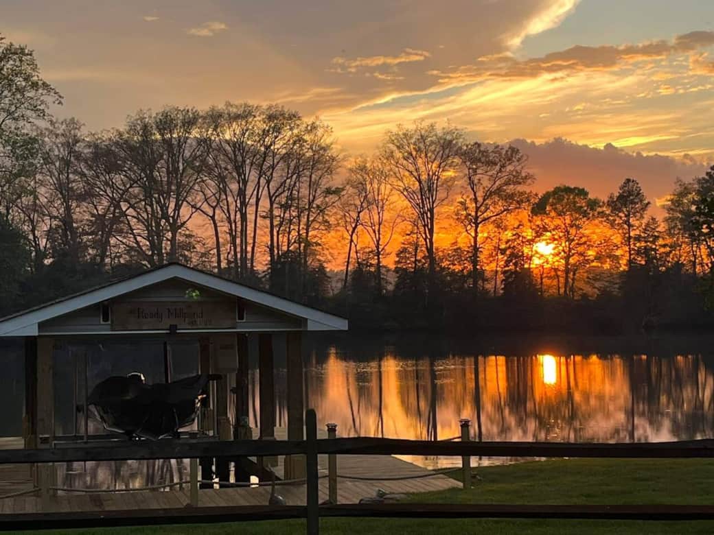 Sunset boat house view