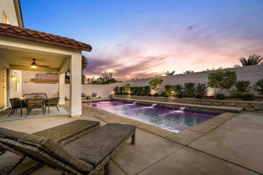 dusk views of pool area... dusk views of pool area...