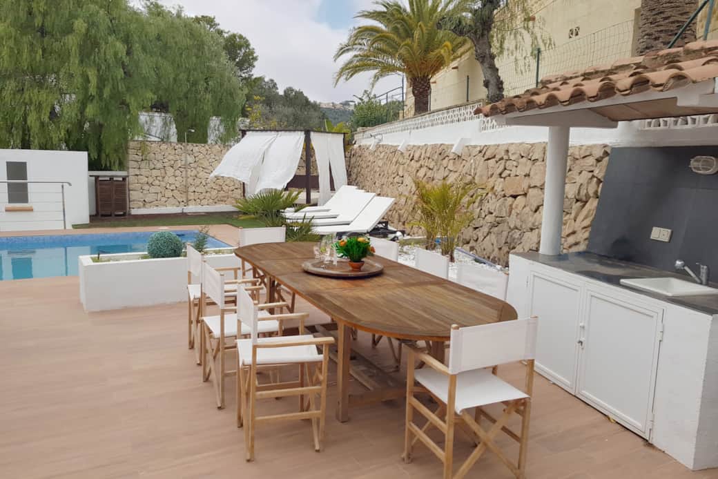 Outdoor night dining area