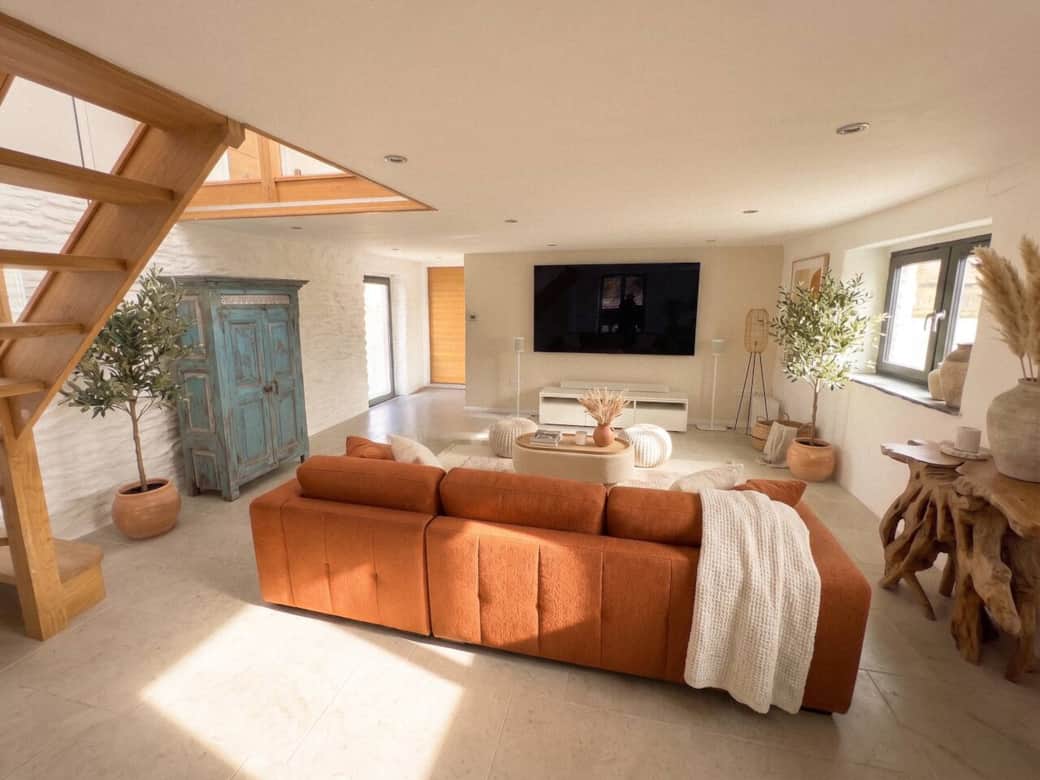 Actual photo of the room with CGI furnishings added to show the intended finished interior. All furniture, styling and layouts shown are the real items being installed as part of the current fit-out, due for completion July 2026.
