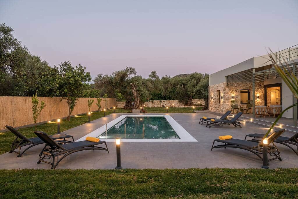 Pool area in the evening