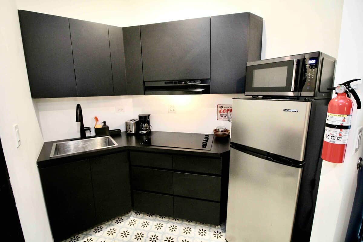 We provide an ice tray, a medium-sized microwave, and all the cleaning essentials you need during your stay.
