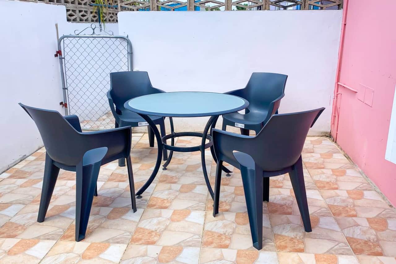Outdoor private patio, with outdoor furniture