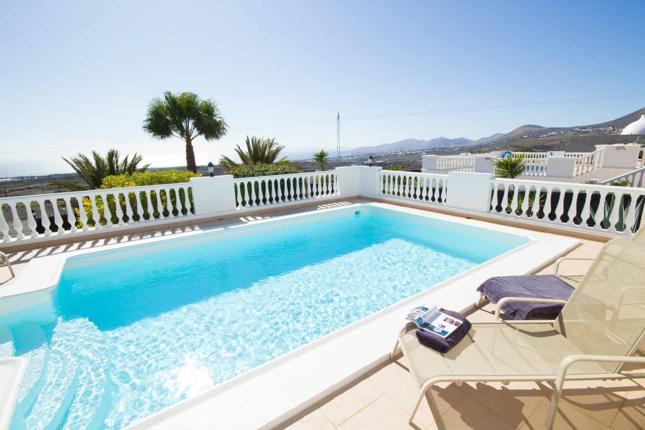 Private heated swimming pool at a luxury villa in Lanzarote near Puerto del Carmen