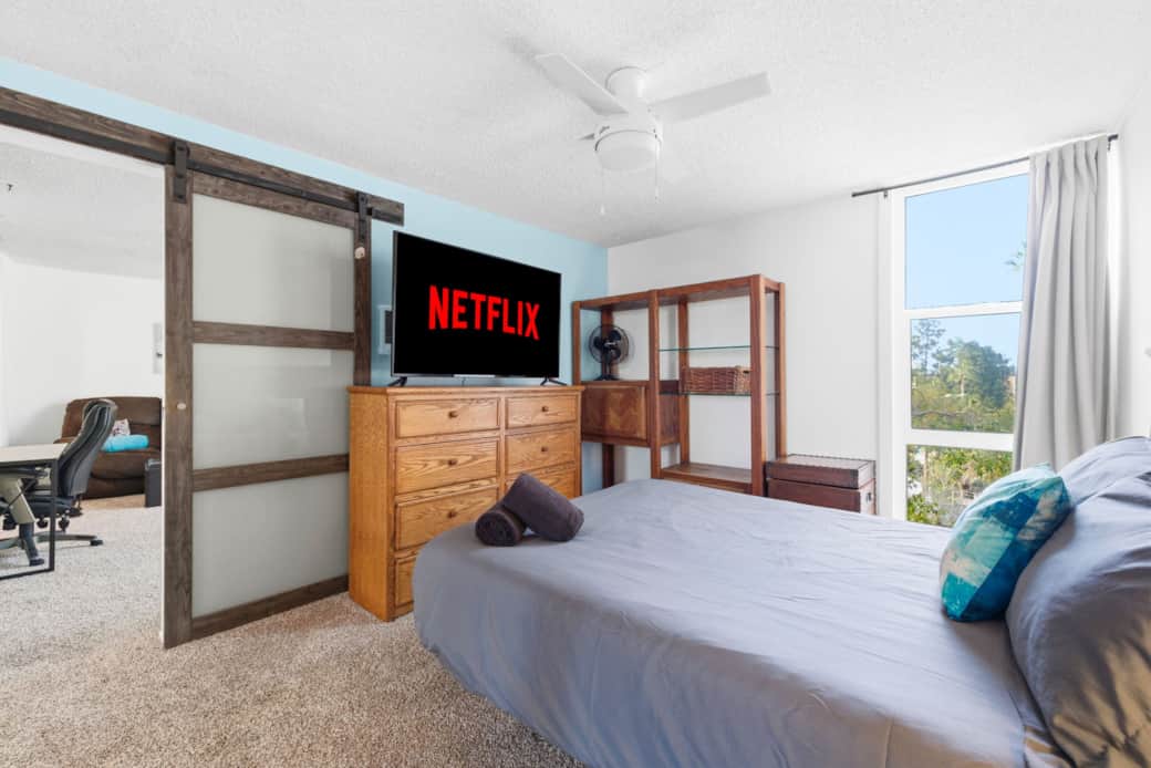 Bedroom with Natural Light & Smart TV