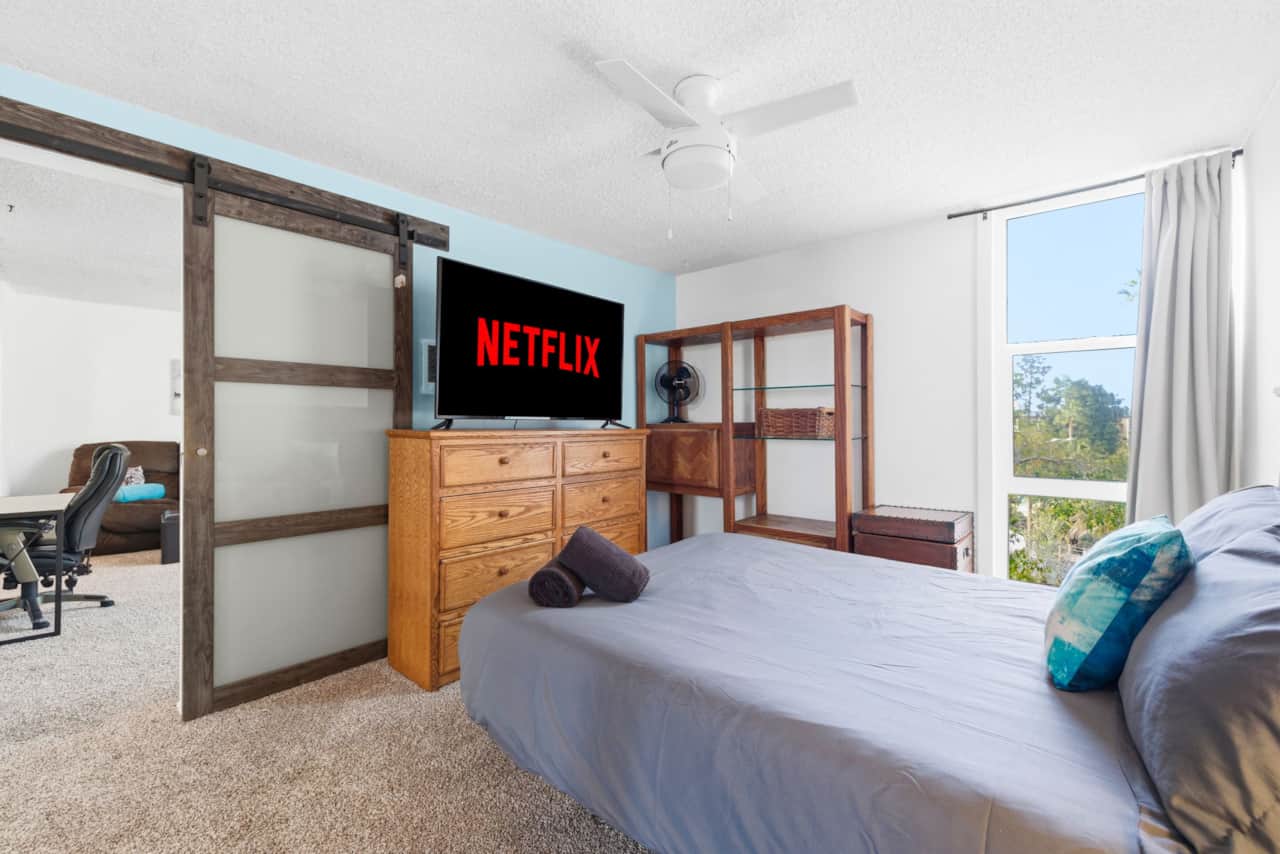 Bedroom with Natural Light & Smart TV