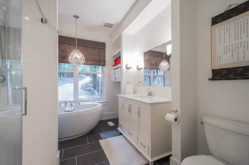 This luxurious bathroom comes with a separate shower, with a soaker bathtub for two. This luxurious bathroom comes with a separate shower, with a soaker bathtub for two.