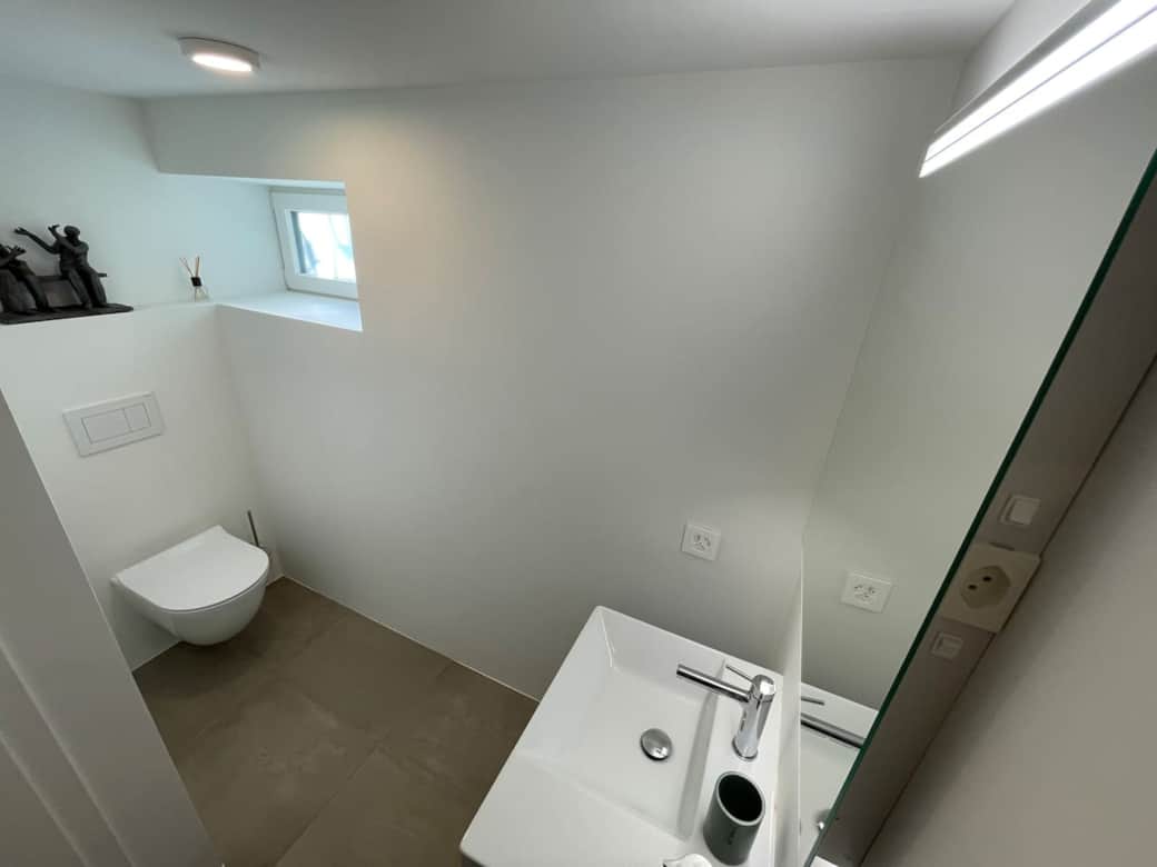 Salle de bain avec douche et toilette