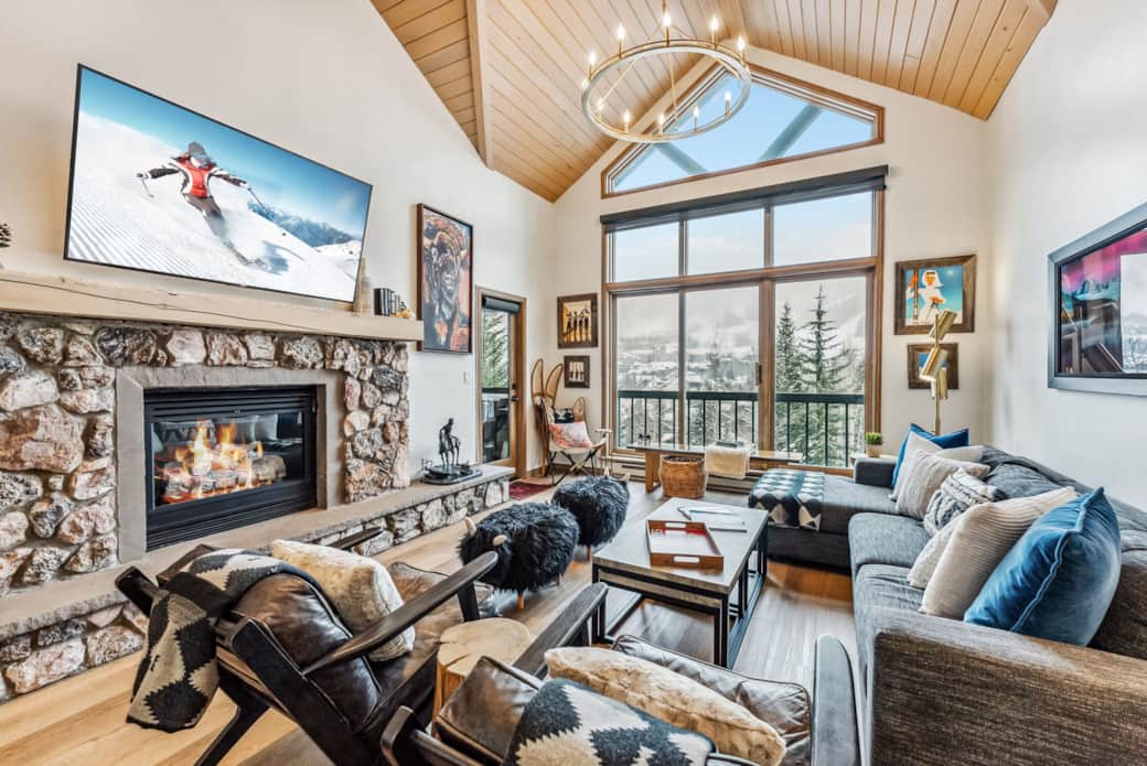 Living Room with Views of the Town of Beaver Creek and Ski Slopes