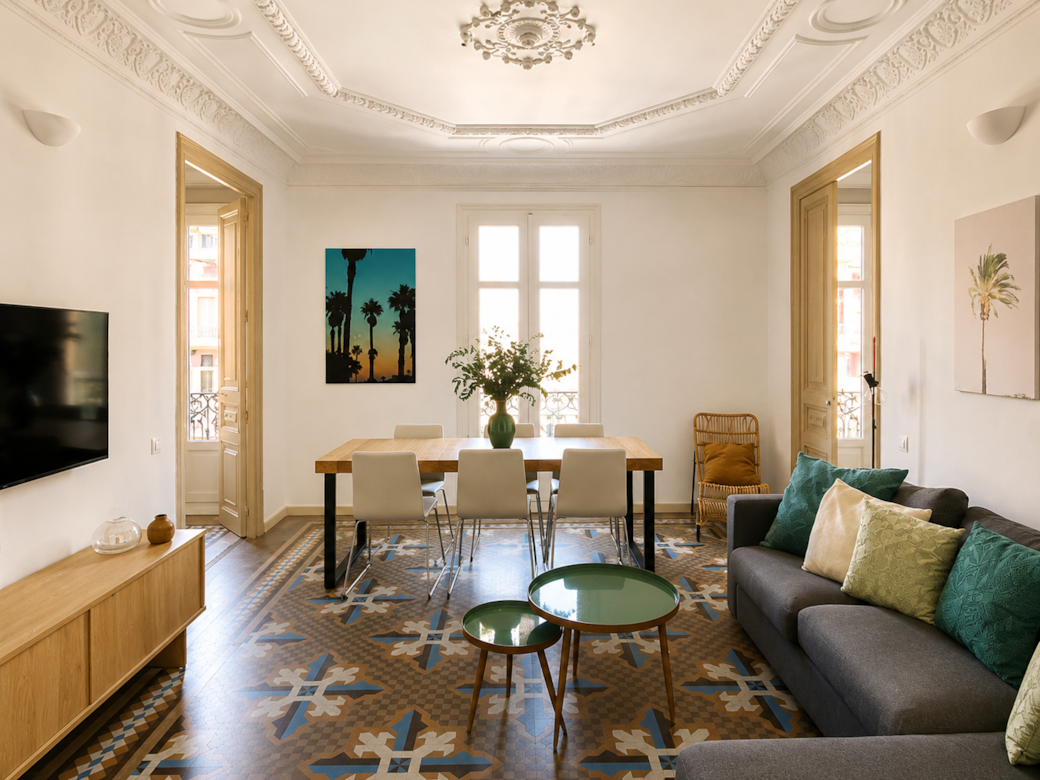 Barcelona 3 bedroom apartment living room wide view