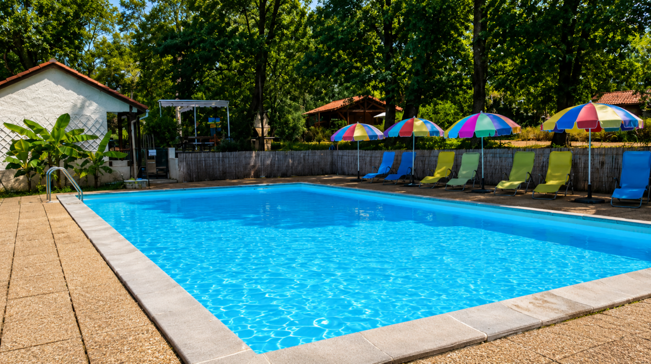 Piscine ensoleillée et détente extérieure