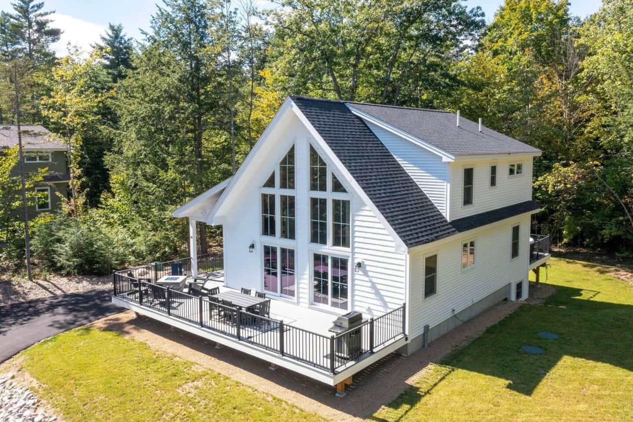 Exterior deck furnished with Polywood furniture and Weber grill